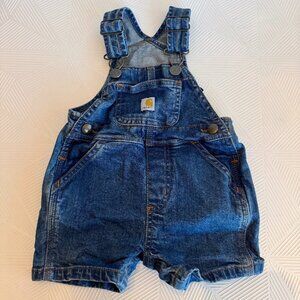 Carhartt Baby Denim Short Overalls Size 3 Months Classic Blue Jean Romper Logo